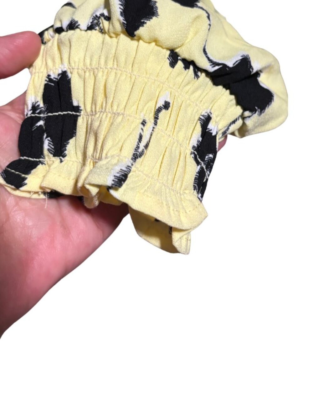 Open Edit Yellow Floral Ruched Cottagecore Milkmaid Crop Top L - Picture 3 of 8